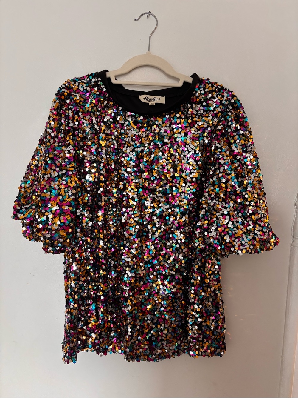 Haptics Multi Color Sequin Short Balloon Sleeve Top • Size 2X